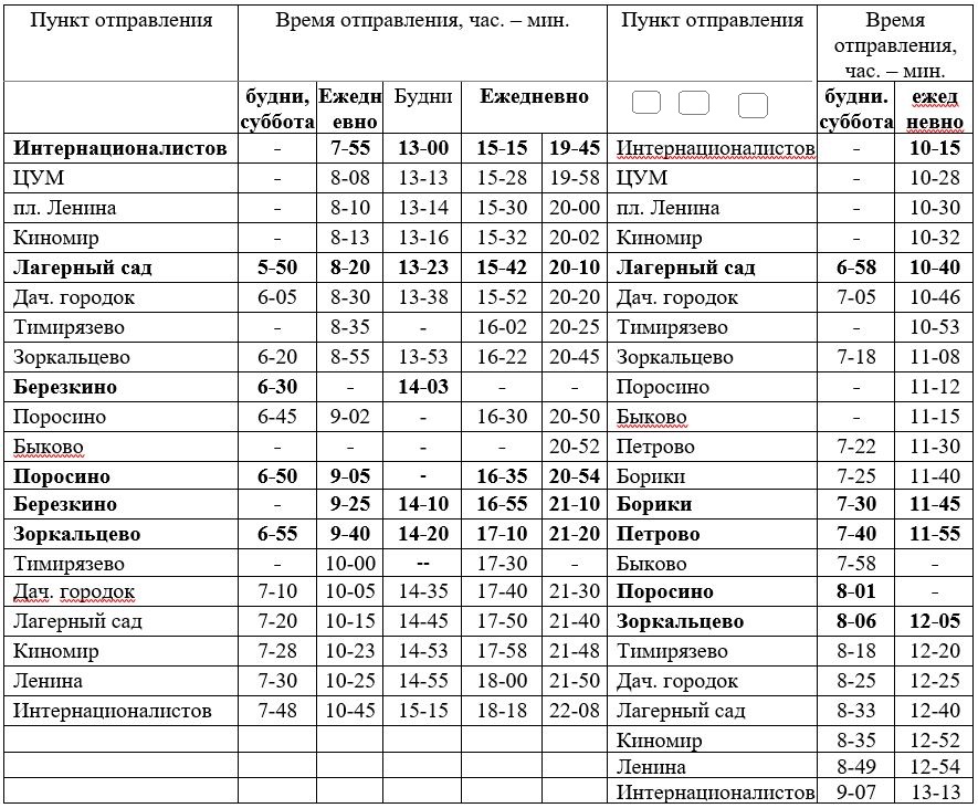 Расписание маршрут томск